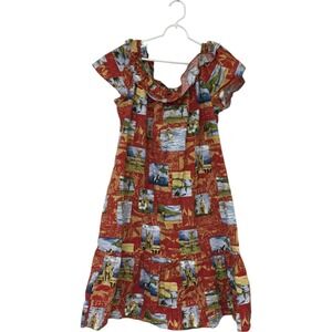 Hilo Hatties The Hawaiian Original Dress‎ Womens Large Red Ruffled Short Sleeve